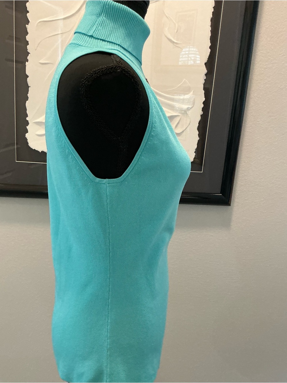Cache women’s large turquoise sleeveless turtleneck rhinestone evening, Top - Picture 9 of 10